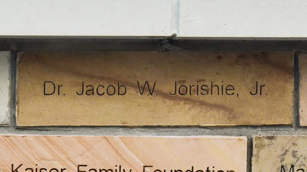 brick engraved with name Dr. Jacob W. Jorishie, Jr.