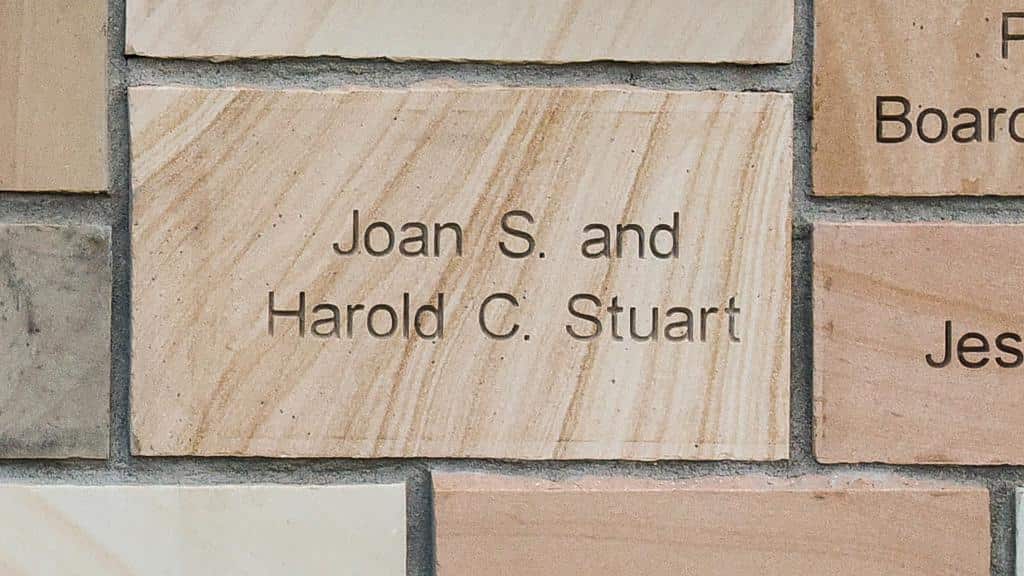 brick engraved with name Joan S. and Harold C. Stuart