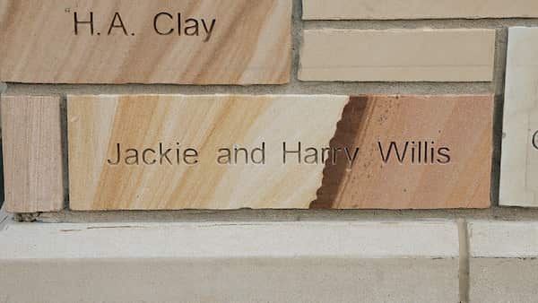 brick engraved with name Jackie and Harry Willis