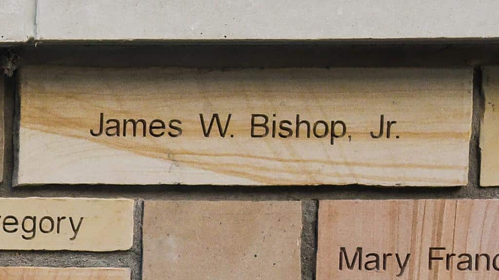brick engraved with name James W. Bishop, Jr.