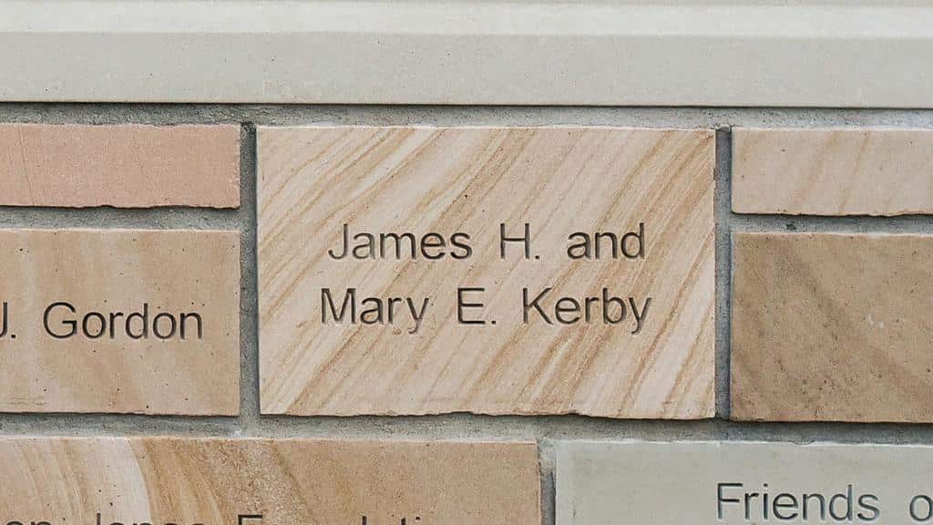 brick engraved with name James H. and Mary E. Kerby